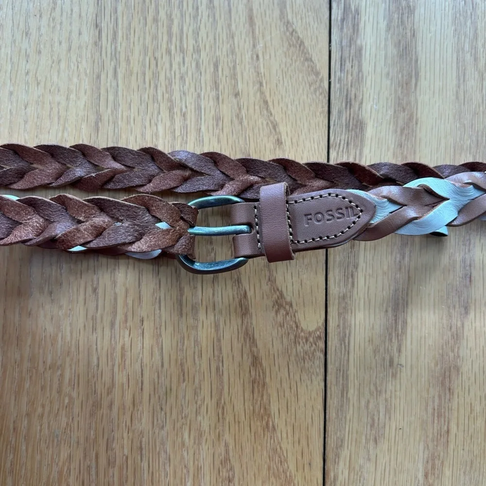 Fossil Women's Braided Leather belt Two Tone Brown‎ Size Small